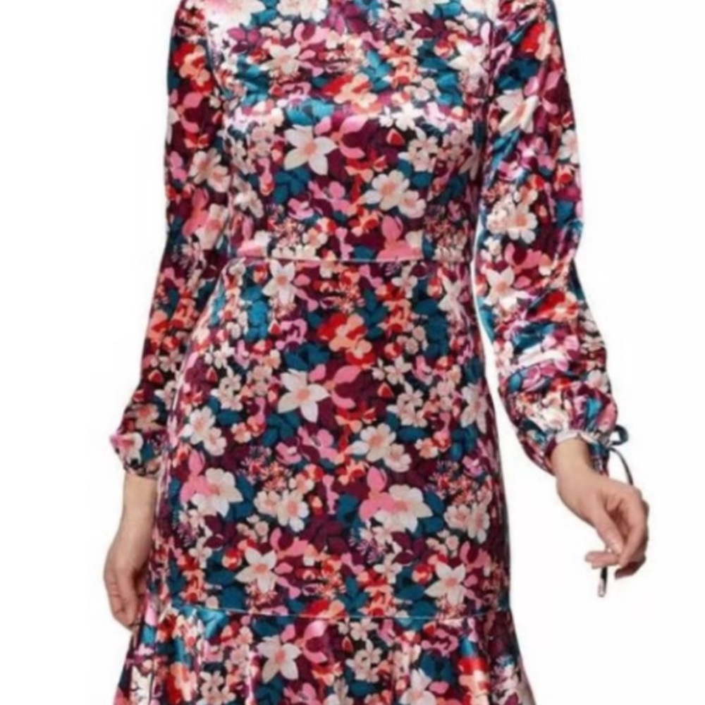 BCBGeneration Retro Floral Boho Velvet Ruffle Dress size 14